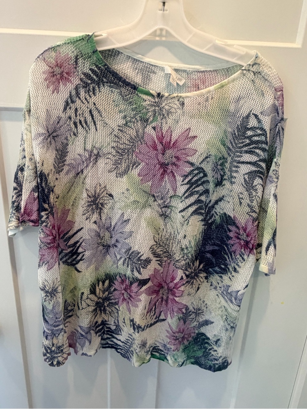 J.Jill Petite L Floral Linen Blend Open Knit Dolman Sleeve Top